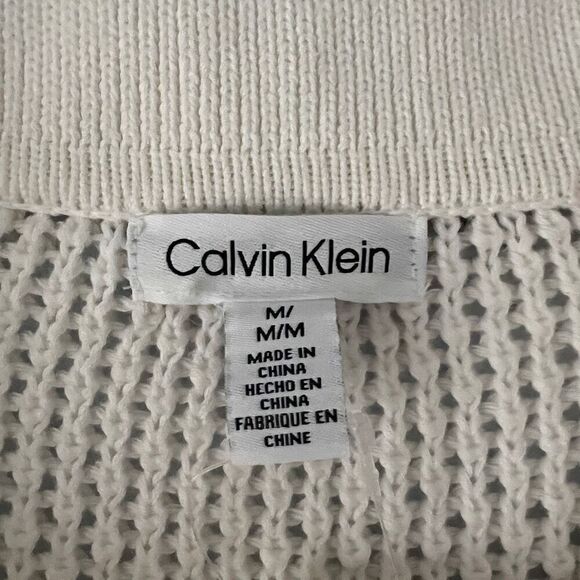 Calvin Klein Size Medium Ivory 100% Cotton Open Weave Sweater Preppy‎ - Picture 5 of 6